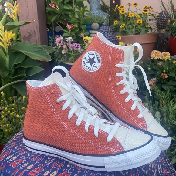 New Rusty Orange Two Tone Converse CTAS Hi Top Sneakers - Picture 2 of 16